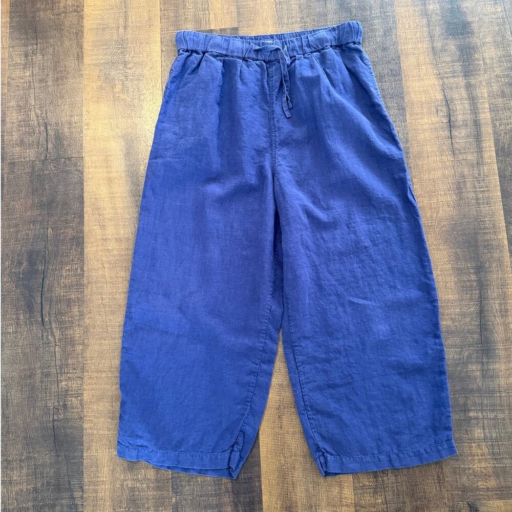 TOAST Blue 100% Linen Cropped Wide Leg Pants Size Small